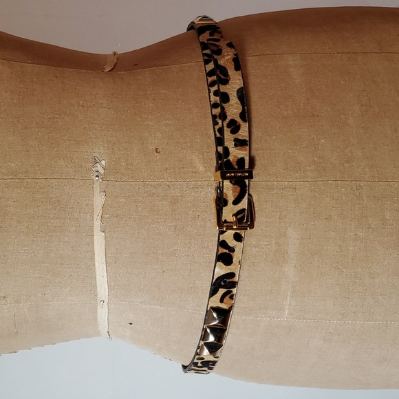 MICHAEL Michael Kors Accessories - Michael Kors Leather Belt Gold Hardware Stud Cow Fur Leopard Cougar Size M 32-36